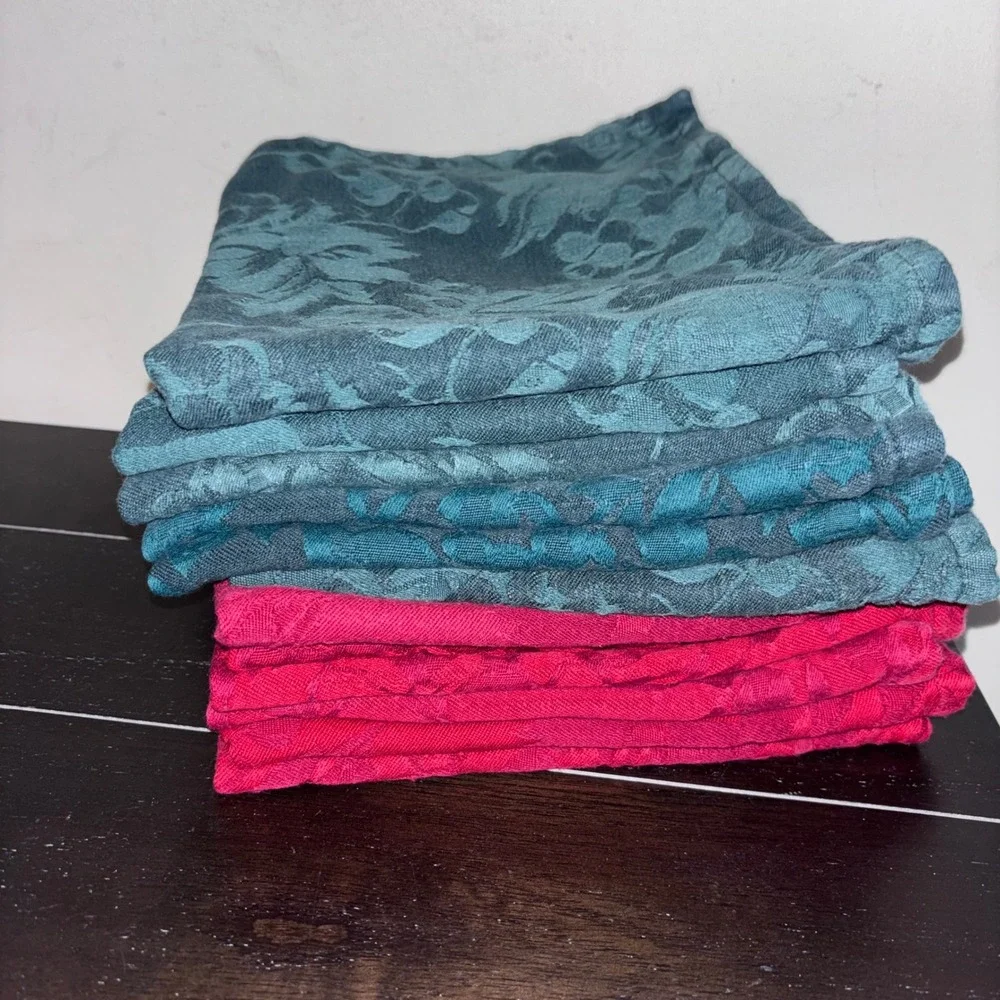 Crate & Barrel‎ | Vintage | Jacquard Floral Damask Cloth Napkins Set of 8 17x17
